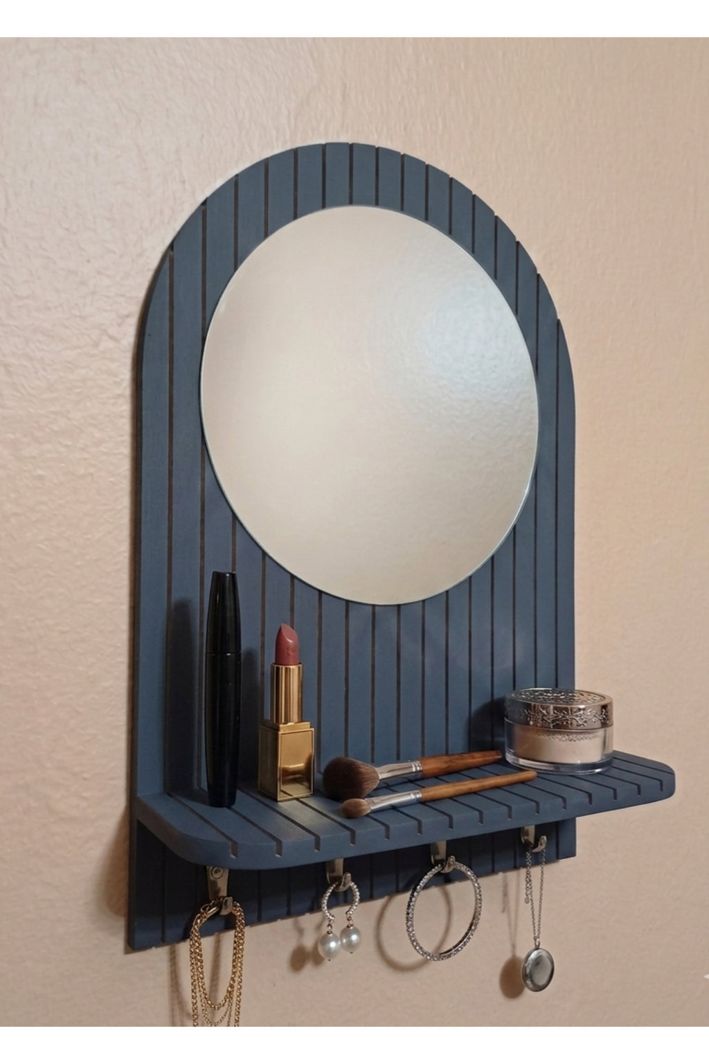 Miroir de couloir, miroir de maquillage, organiseur mural avec porte-clés et étagère