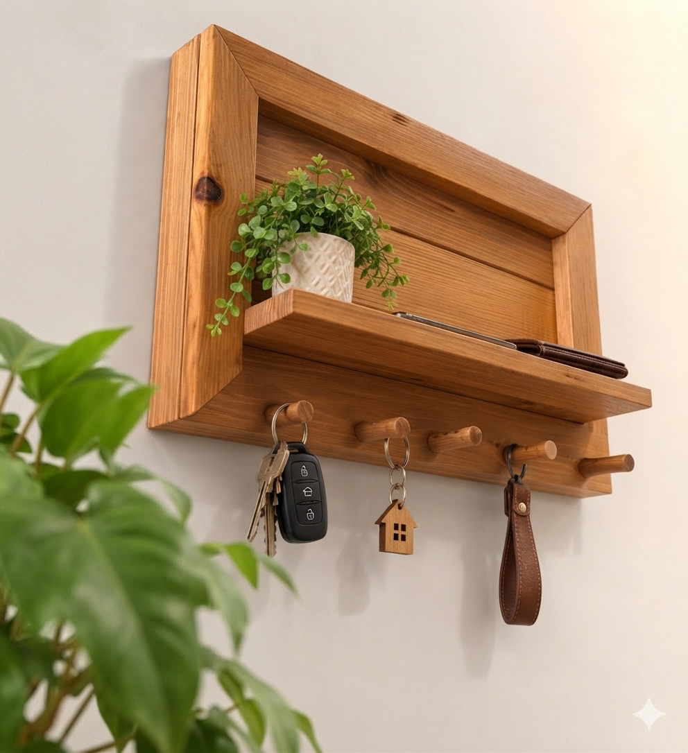 Cache tableau électrique et porte-clé en bois