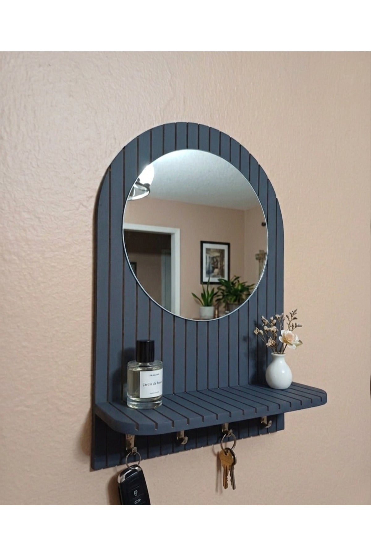 Miroir de couloir, miroir de maquillage, organiseur mural avec porte-clés et étagère