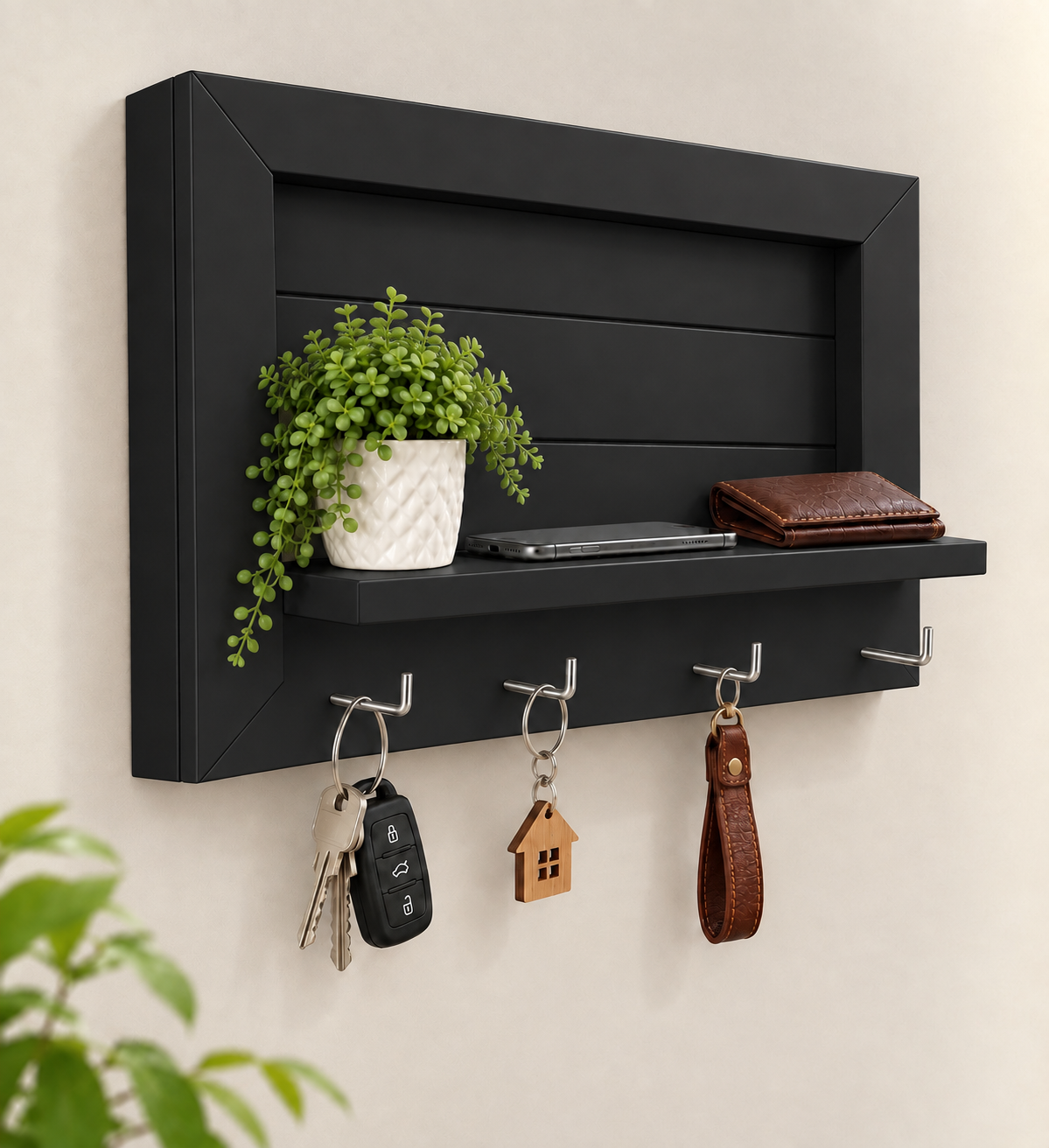 Cache tableau électrique et porte-clé en bois
