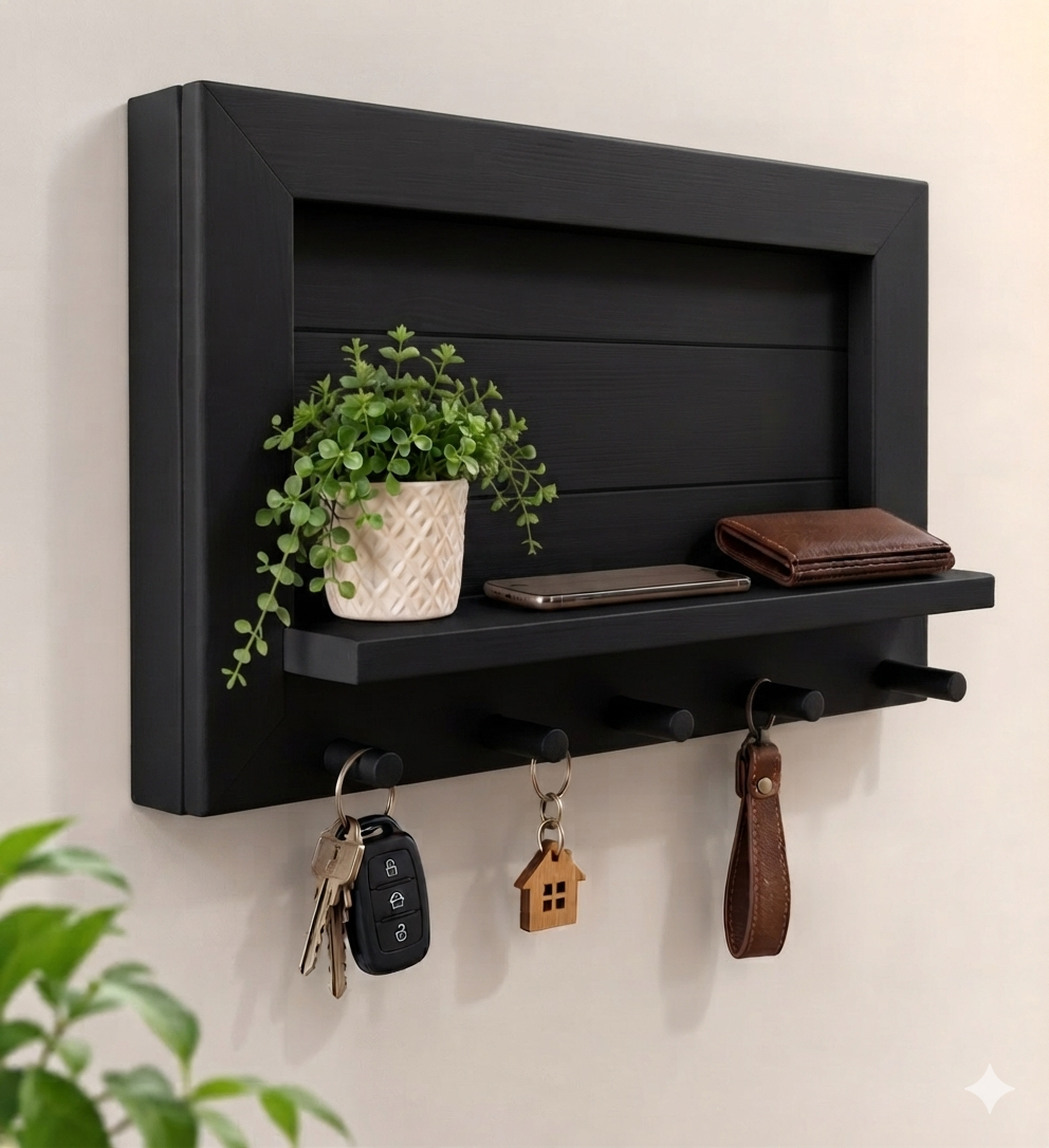 Cache tableau électrique et porte-clé en bois