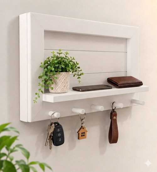 Cache tableau électrique et porte-clé en bois