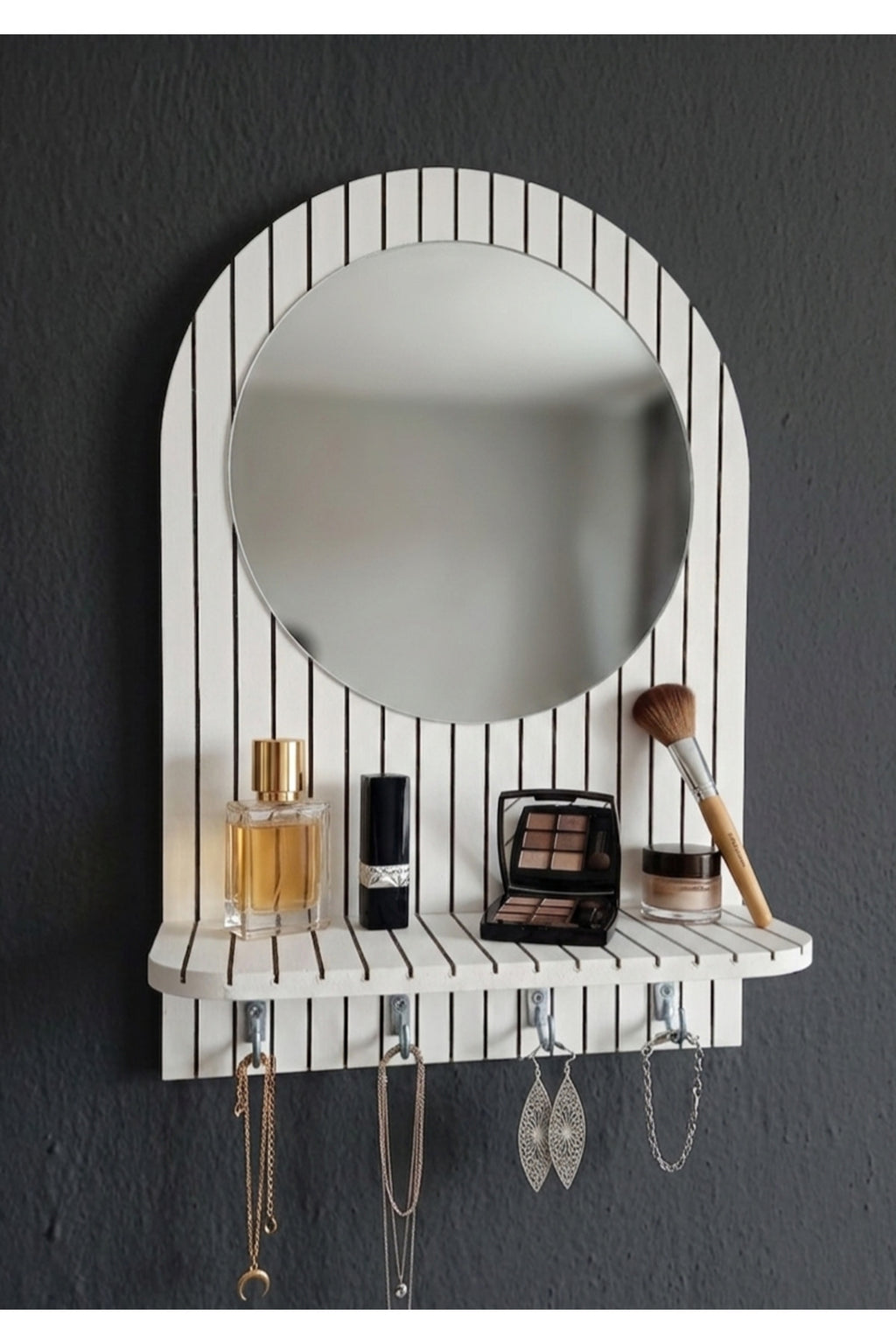 Miroir de couloir, miroir de maquillage, organiseur mural avec porte-clés et étagère